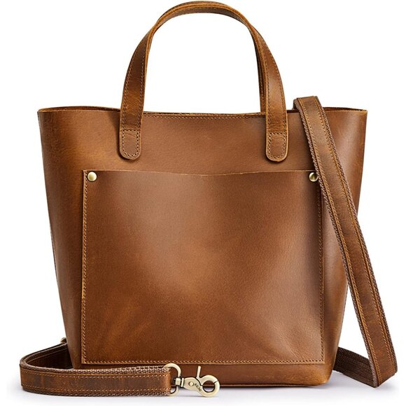 Light Brown Leather Mini Crossbody Tote Bag Satchel Top-Handle Woman's Medium